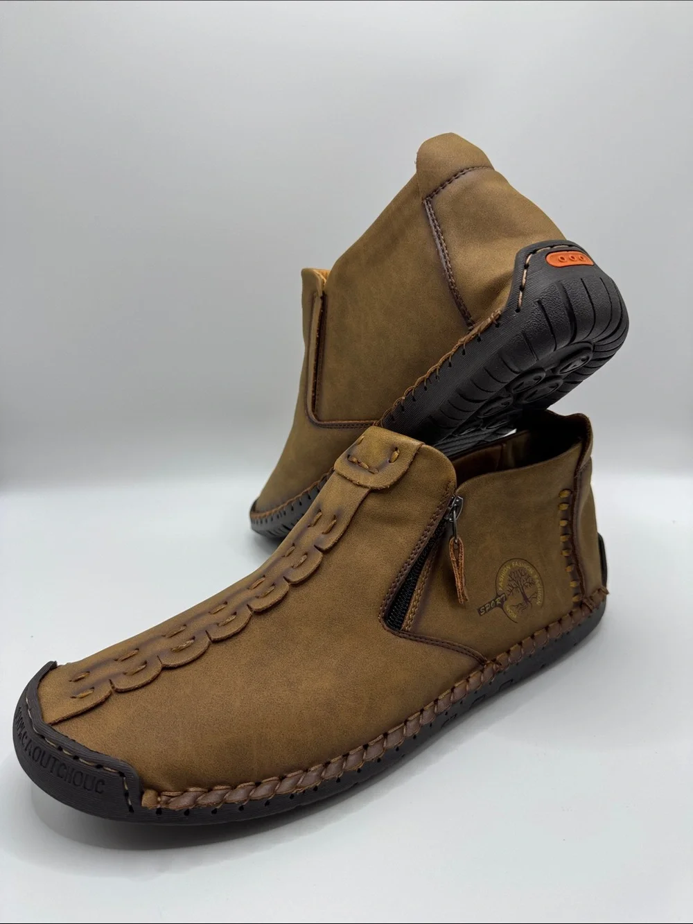 New Men's Casual Brown Zip Moc Shoes SZ US11.5